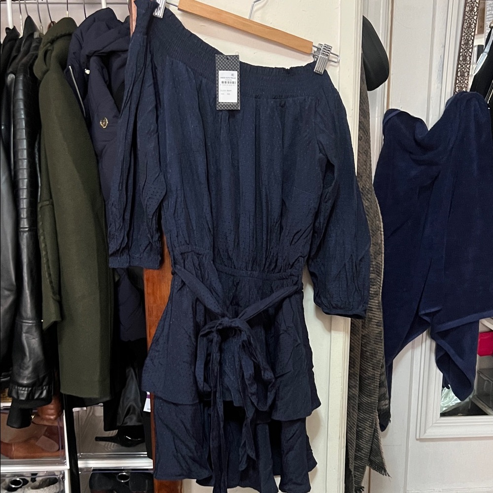 City Chic Navy Off-Shoulder Long Sleeve Dress